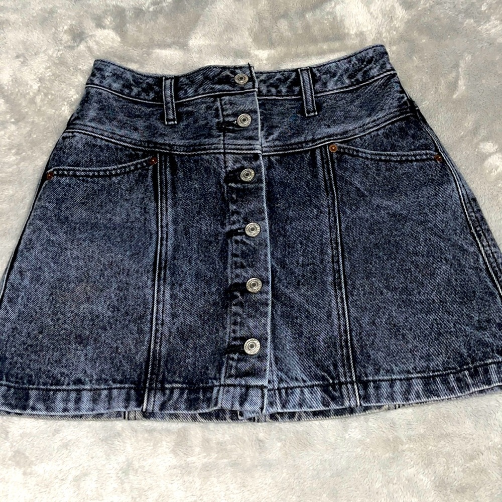 Black acid wash denim skirt
